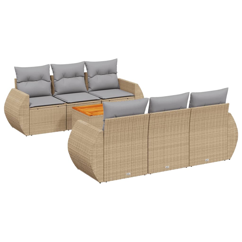 Thumbnail - vidaXL 7-tlg. Garten-Sofagarnitur mit Kissen Beige Poly Rattan