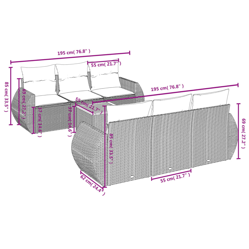 Set canapele de grădină, 7 piese, cu perne, gri, poliratan 3257229 - imagine 3