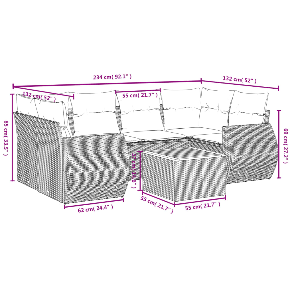 vidaXL 7-delige Loungeset met kussens poly rattan zwart afbeelding