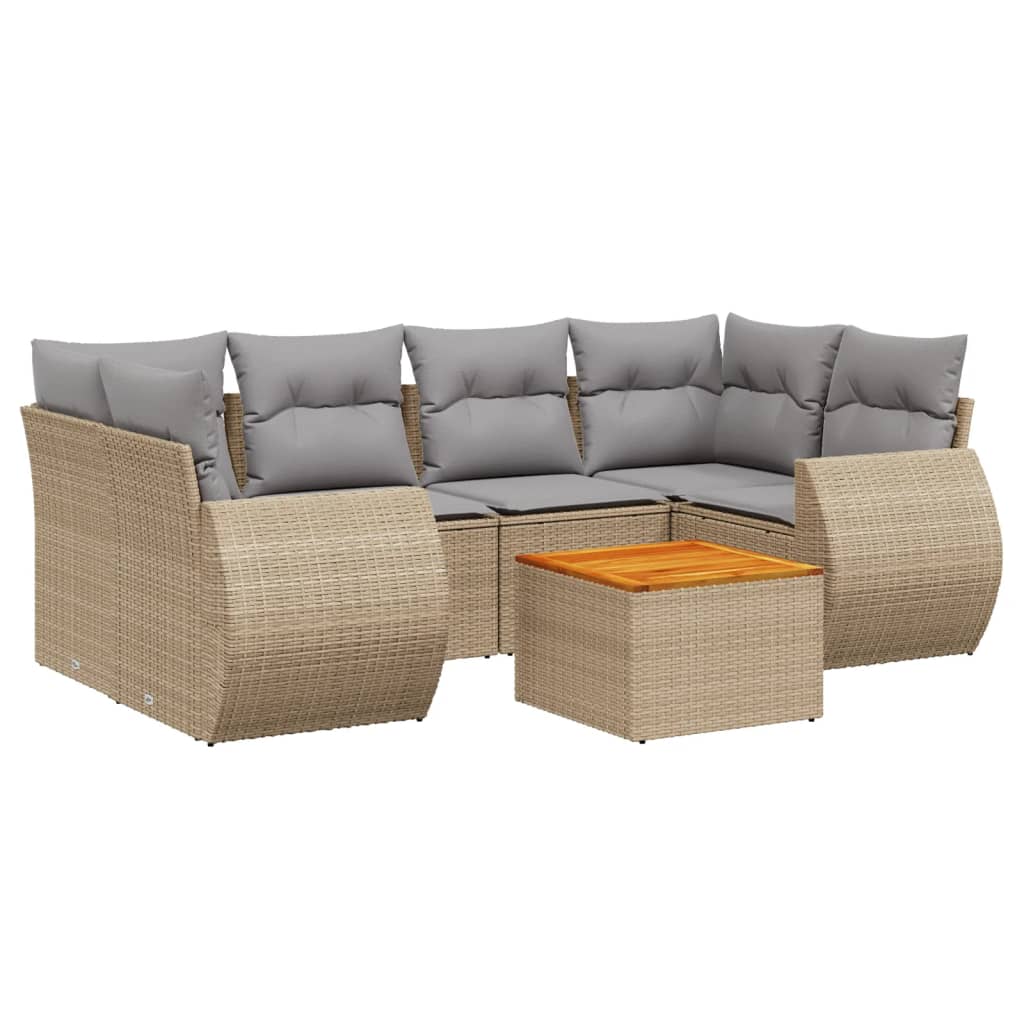 Thumbnail - vidaXL 7-tlg. Garten-Sofagarnitur mit Kissen Beige Poly Rattan