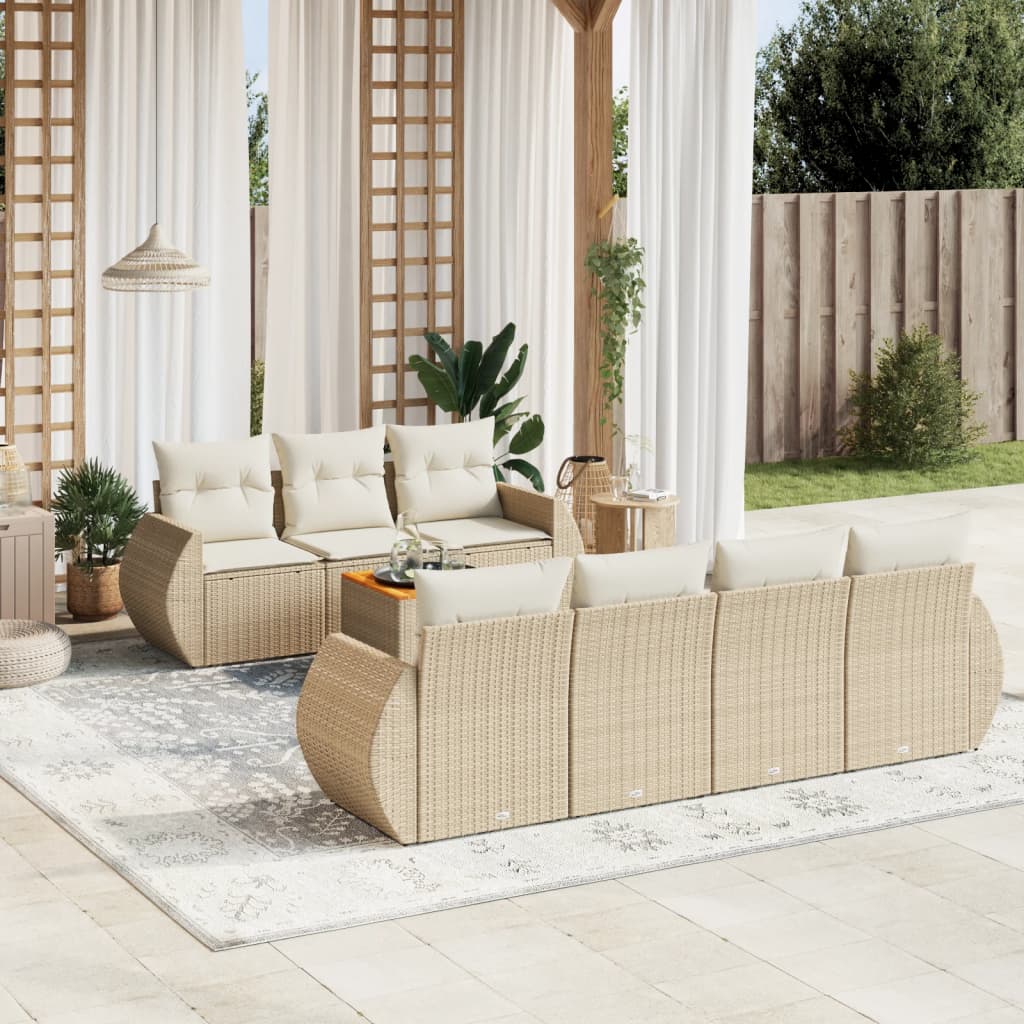 vidaXL 8-tlg. Garten-Sofagarnitur mit Kissen Beige Poly Rattan