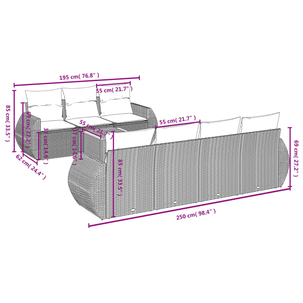 Thumbnail - vidaXL 8-tlg. Garten-Sofagarnitur mit Kissen Beige Poly Rattan