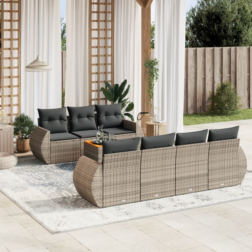 vidaXL 8-tlg. Garten-Sofagarnitur mit Kissen Grau Poly Rattan