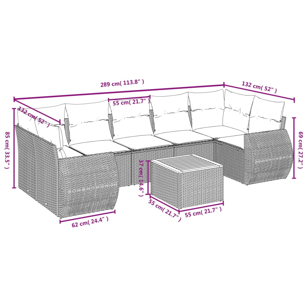 vidaXL 8-delige Loungeset met kussens poly rattan zwart afbeelding
