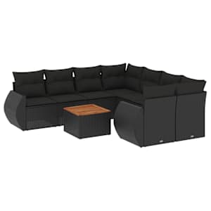 vidaXL 9-osaline aiadiivani komplekt patjadega, must, pol&uuml;rotang