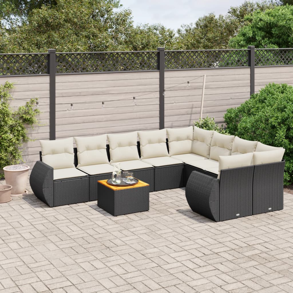 9-tlg. Garten-Sofagarnitur mit Kissen Schwarz Poly Rattan