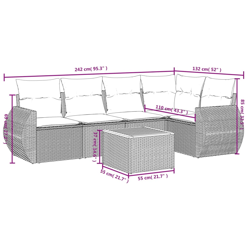 Thumbnail - vidaXL 6-tlg. Garten-Sofagarnitur mit Kissen Schwarz Poly Rattan