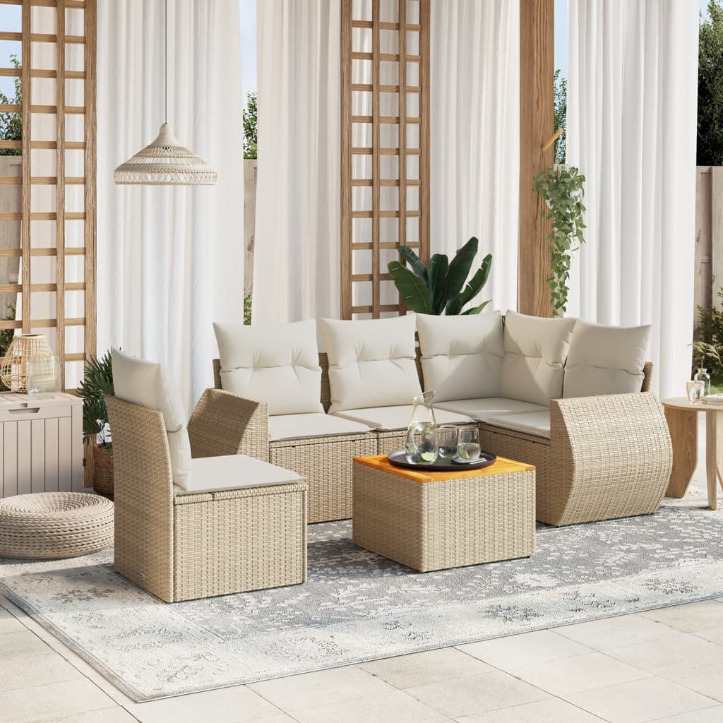 vidaXL 6-tlg. Garten-Sofagarnitur mit Kissen Beige Poly Rattan