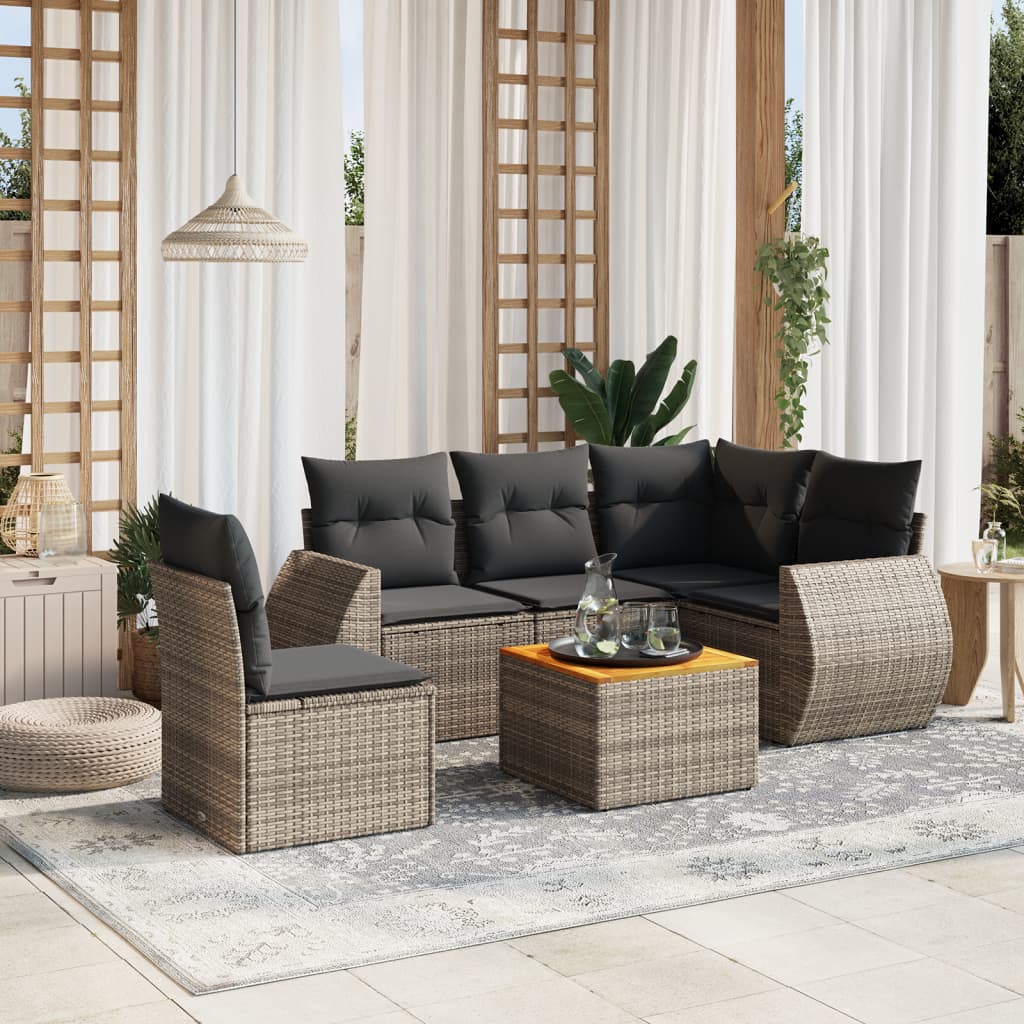 vidaXL 6-tlg. Garten-Sofagarnitur mit Kissen Grau Poly Rattan