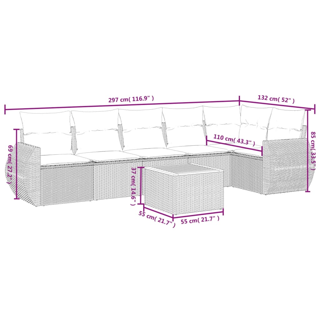Set canapele de grădină cu perne, 7 piese, negru, poliratan 3257344 - imagine 3