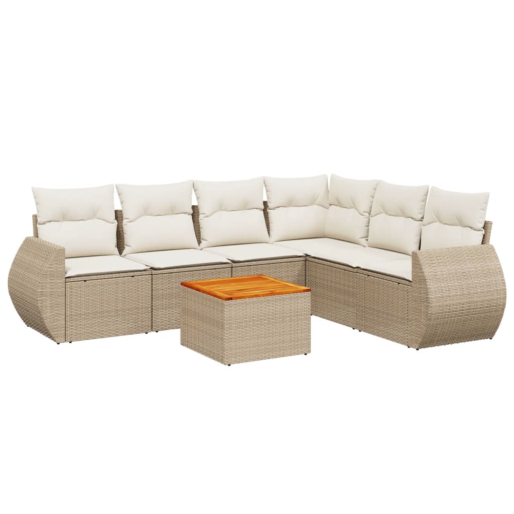 Thumbnail - vidaXL 7-tlg. Garten-Sofagarnitur mit Kissen Beige Poly Rattan