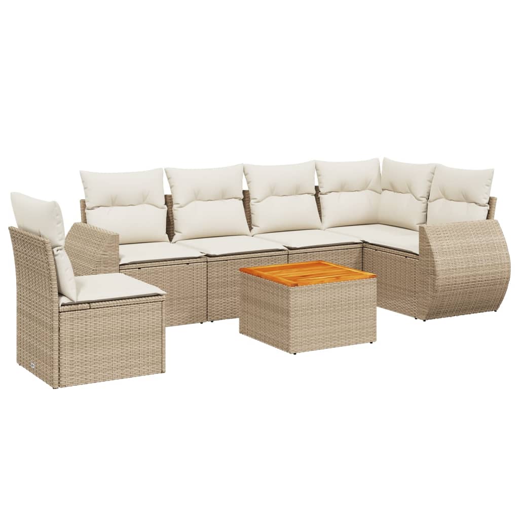 Thumbnail - vidaXL 7-tlg. Garten-Sofagarnitur mit Kissen Beige Poly Rattan