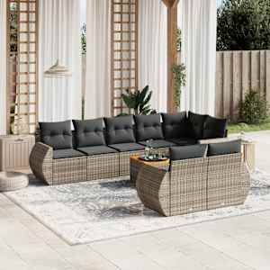 Vrtna sedežna garnitura 9-delna z blazinami siv poli ratan