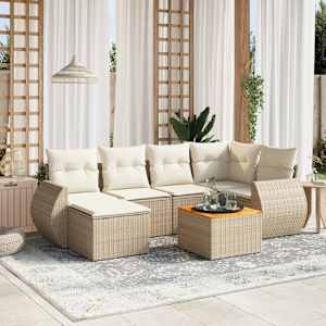 Vrtna sedežna garnitura 7-delna z blazinami bež poli ratan