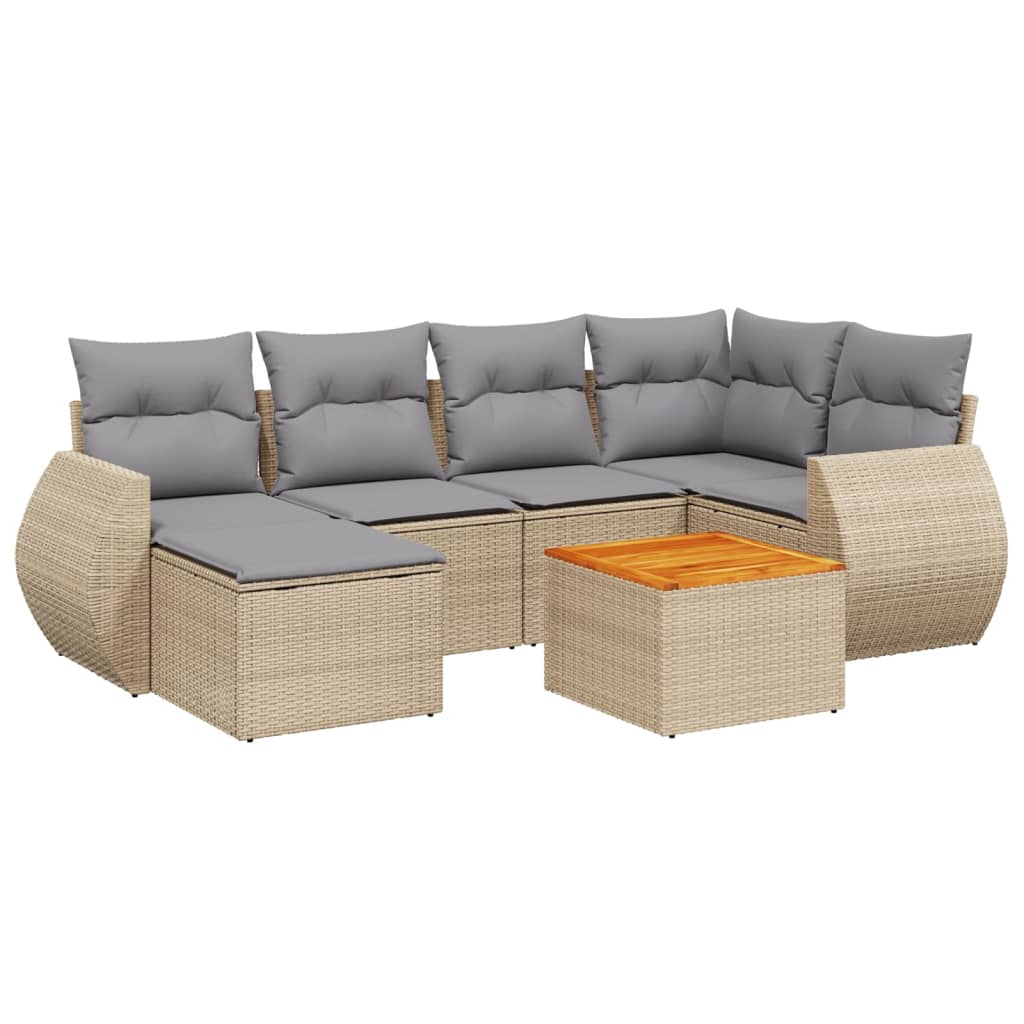Thumbnail - vidaXL 7-tlg. Garten-Sofagarnitur mit Kissen Beige Poly Rattan