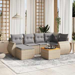 Vrtna sedežna garnitura 7-delna z blazinami bež poli ratan