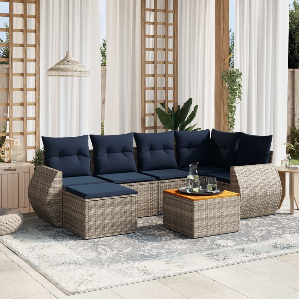 7-dijelni set vrtnih sofa od poliratana s jastucima sivi
