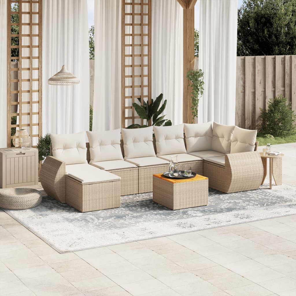 vidaXL 8-tlg. Garten-Sofagarnitur mit Kissen Beige Poly Rattan