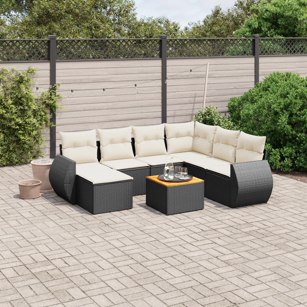 vidaXL 8-tlg. Garten-Sofagarnitur mit Kissen Schwarz Poly Rattan