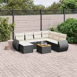 Vrtna sedežna garnitura 8-delna z blazinami črn poli ratan