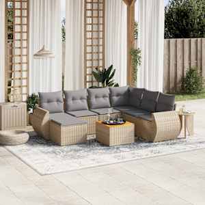 Vrtna sedežna garnitura 8-delna z blazinami bež poli ratan