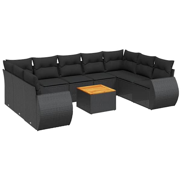 vidaXL 10-osaline aiadiivani komplekt patjadega, must, pol&uuml;rotang