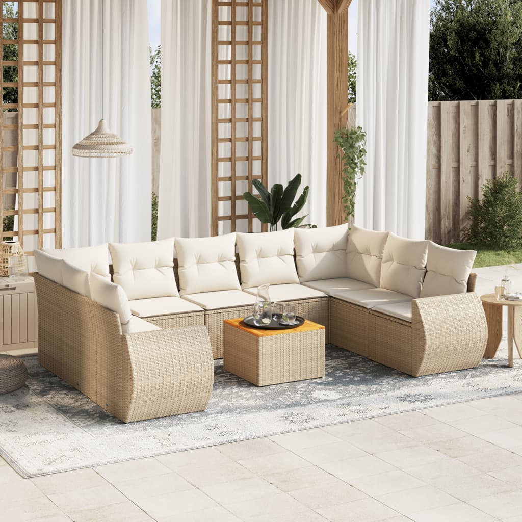 vidaXL 10-tlg. Garten-Sofagarnitur mit Kissen Beige Poly Rattan