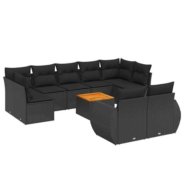 vidaXL 10-osaline aiadiivani komplekt patjadega, must, pol&uuml;rotang