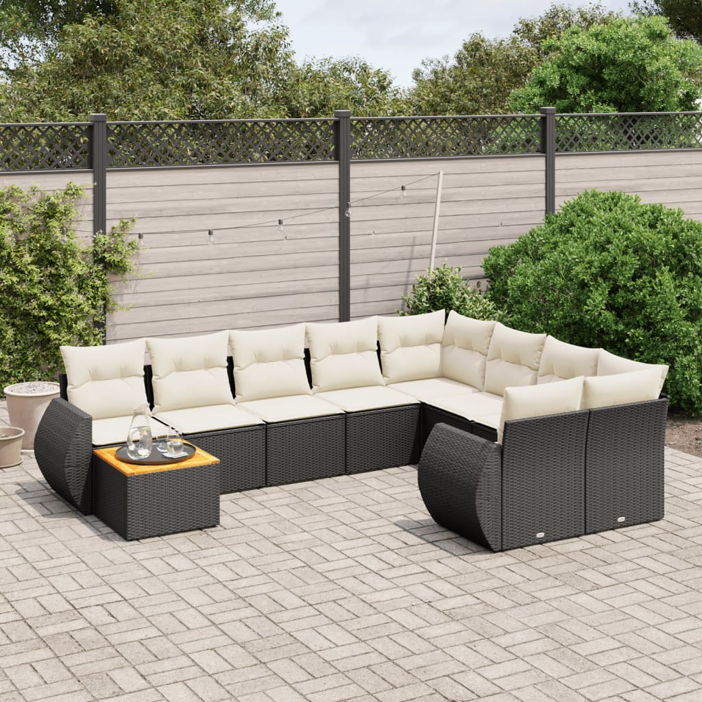 vidaXL 10-tlg. Garten-Sofagarnitur mit Kissen Schwarz Poly Rattan