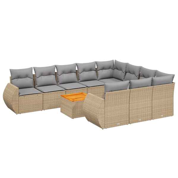 vidaXL 11-osaline aiadiivani komplekt patjadega, beež, pol&uuml;rotang