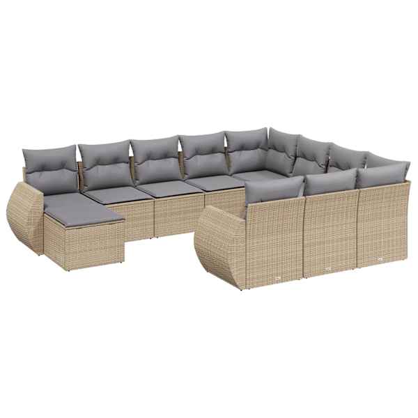 vidaXL 11-osaline aiadiivani komplekt patjadega, beež, pol&uuml;rotang