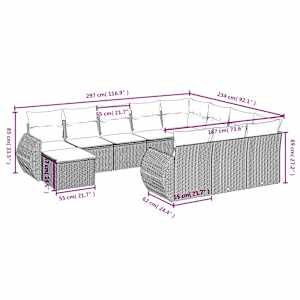11dílný zahradní sedací souprava s poduškami béžový polyratan - obrázek 3