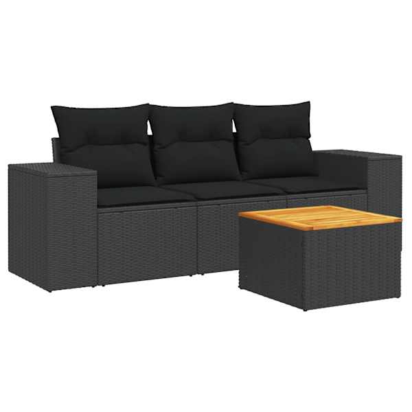 vidaXL 4-osaline aiadiivani komplekt patjadega, must, pol&uuml;rotang