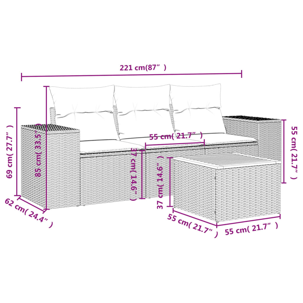 Set canapele de grădină, 4 piese, cu perne, bej, poliratan 3257648 - imagine 3