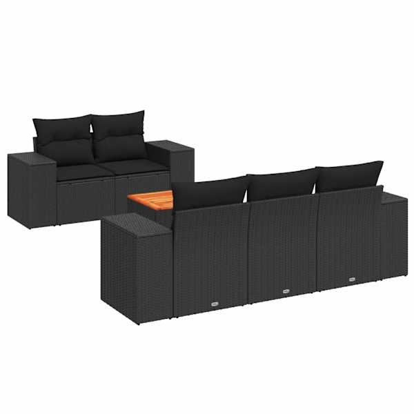 vidaXL 6-osaline aiadiivani komplekt patjadega, must, pol&uuml;rotang