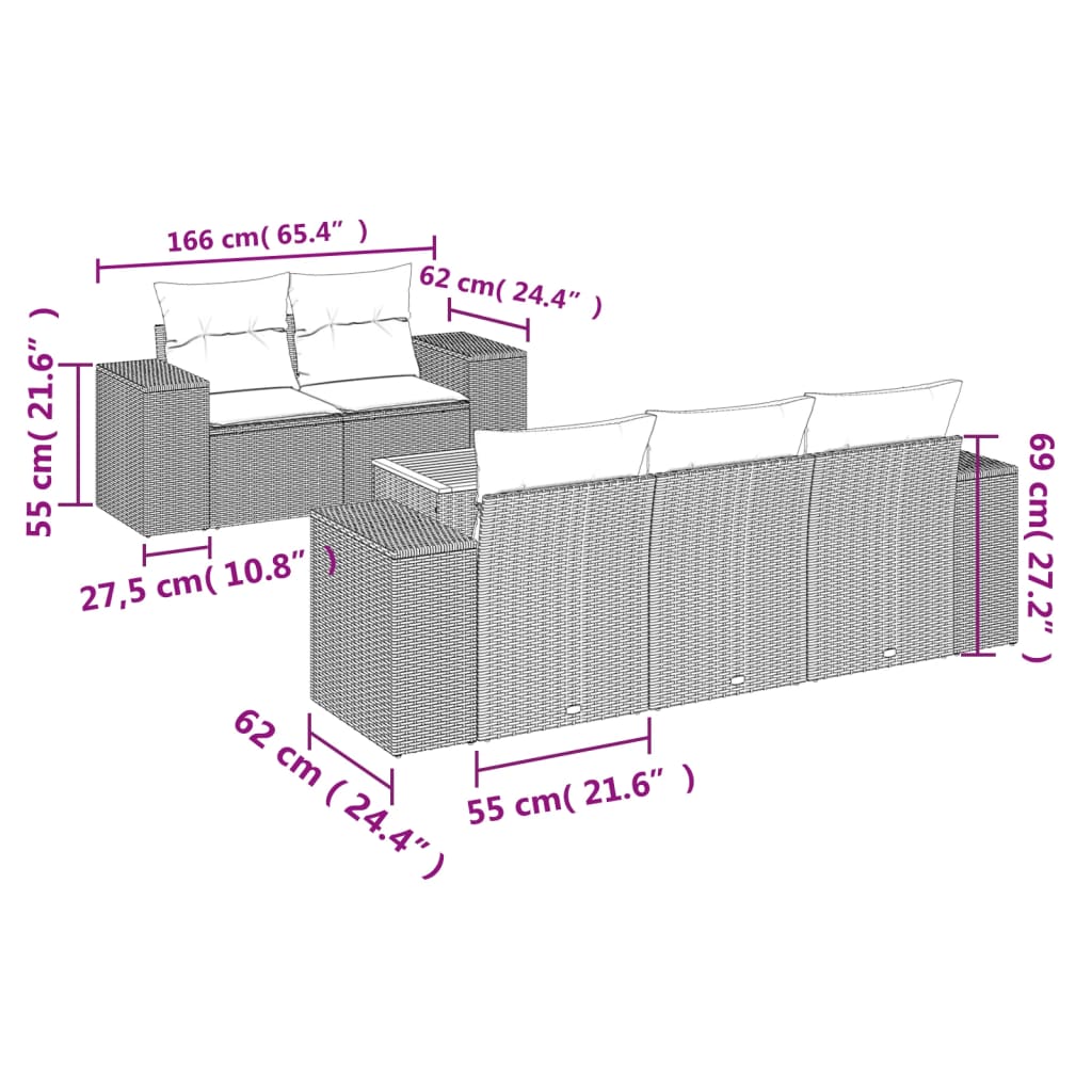 Set mobilier grădină cu perne, 6 piese, gri, poliratan 3257663 - imagine 3