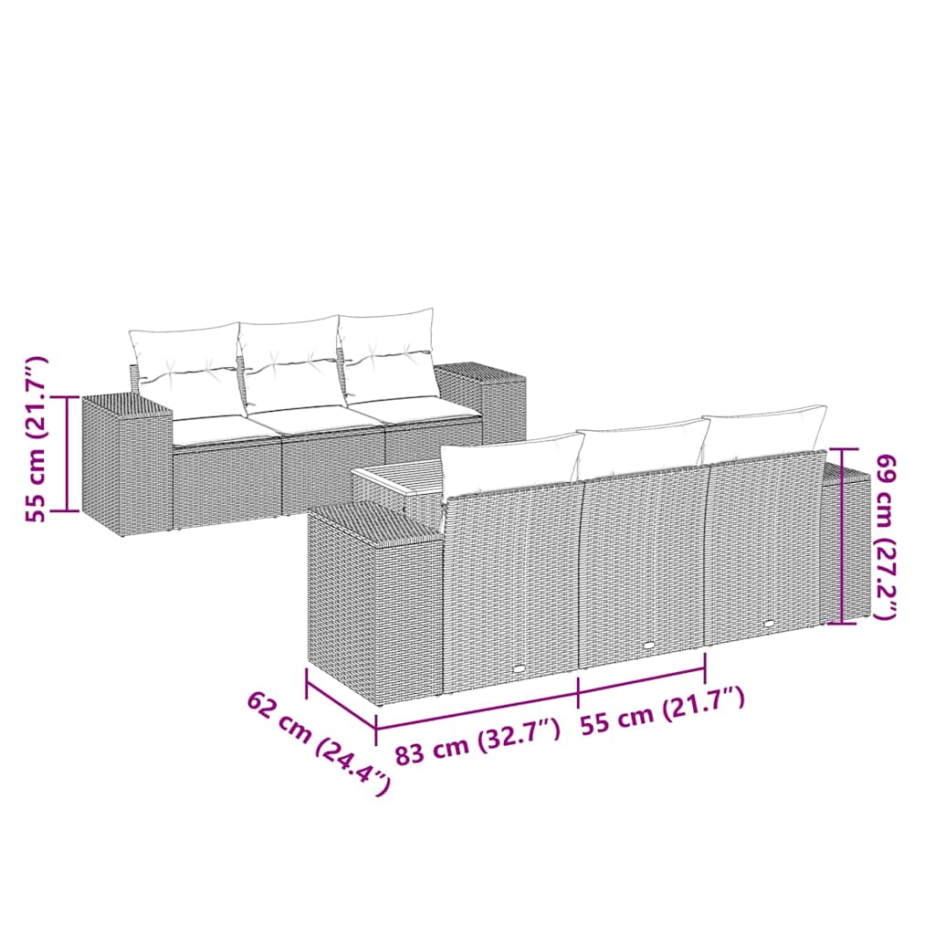 vidaXL 7-delige Loungeset met kussens poly rattan zwart afbeelding