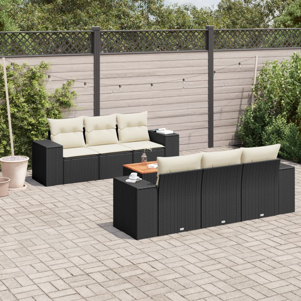 vidaXL 7-tlg. Garten-Sofagarnitur mit Kissen Schwarz Poly Rattan