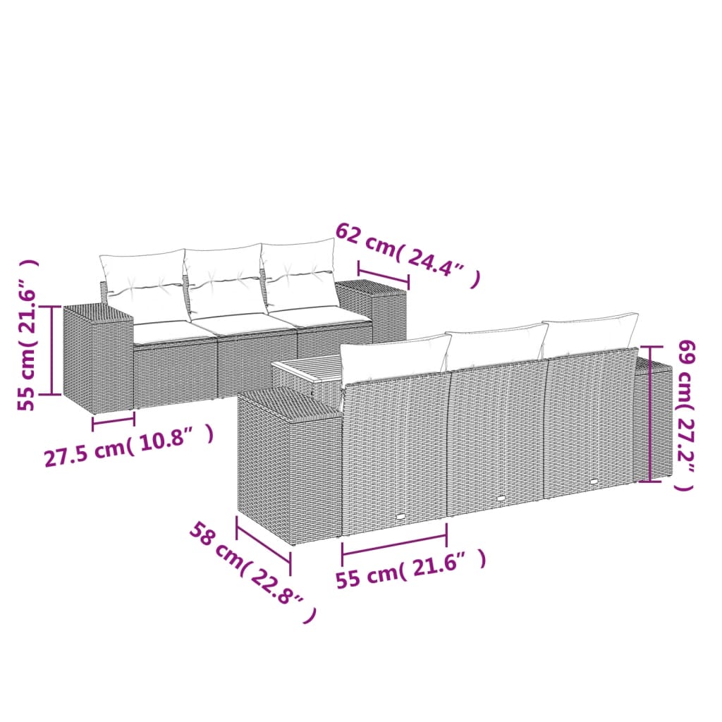 vidaXL 7-delige Loungeset met kussens poly rattan beige afbeelding