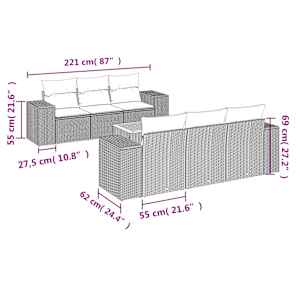 7dílná zahradní sedací souprava s poduškami šedá polyratan - obrázek 3