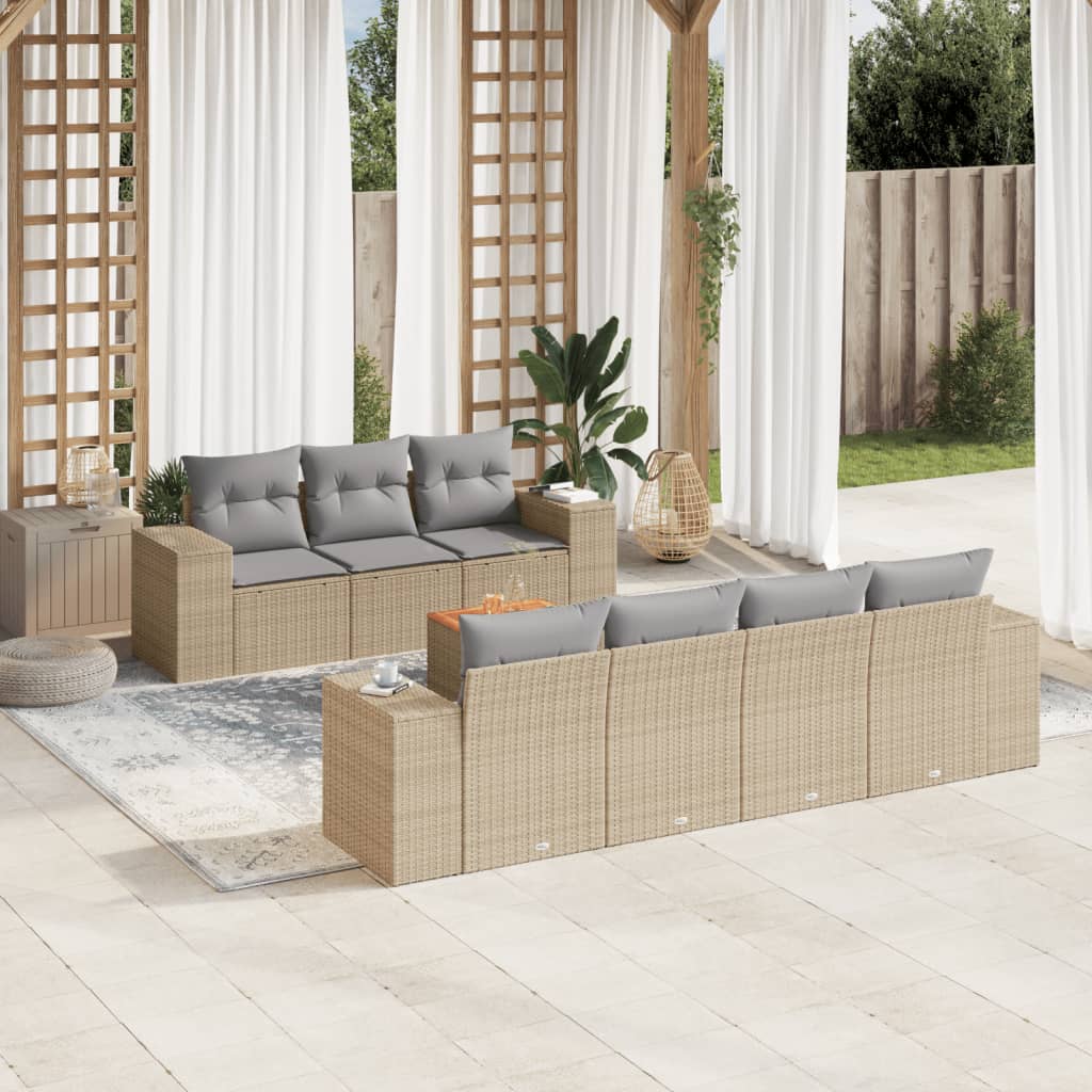 vidaXL 8-tlg. Garten-Sofagarnitur mit Kissen Beige Poly Rattan