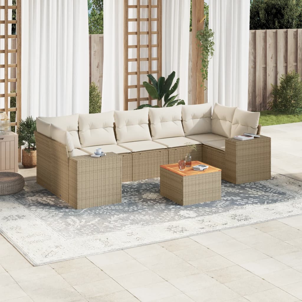 vidaXL 8-tlg. Garten-Sofagarnitur mit Kissen Beige Poly Rattan