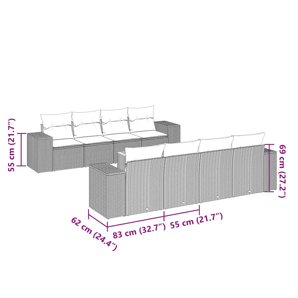 vidaXL 9-delige Loungeset met kussens poly rattan zwart afbeelding