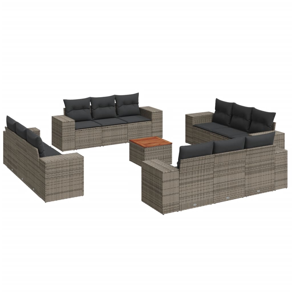 Thumbnail - vidaXL 13-tlg. Garten-Sofagarnitur mit Kissen Grau Poly Rattan