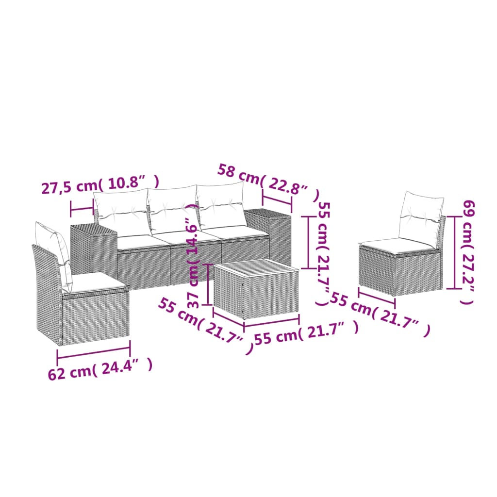 vidaXL 6-delige Loungeset met kussens poly rattan zwart afbeelding