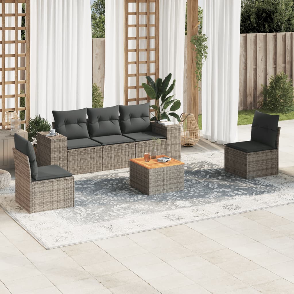 vidaXL 6-tlg. Garten-Sofagarnitur mit Kissen Grau Poly Rattan