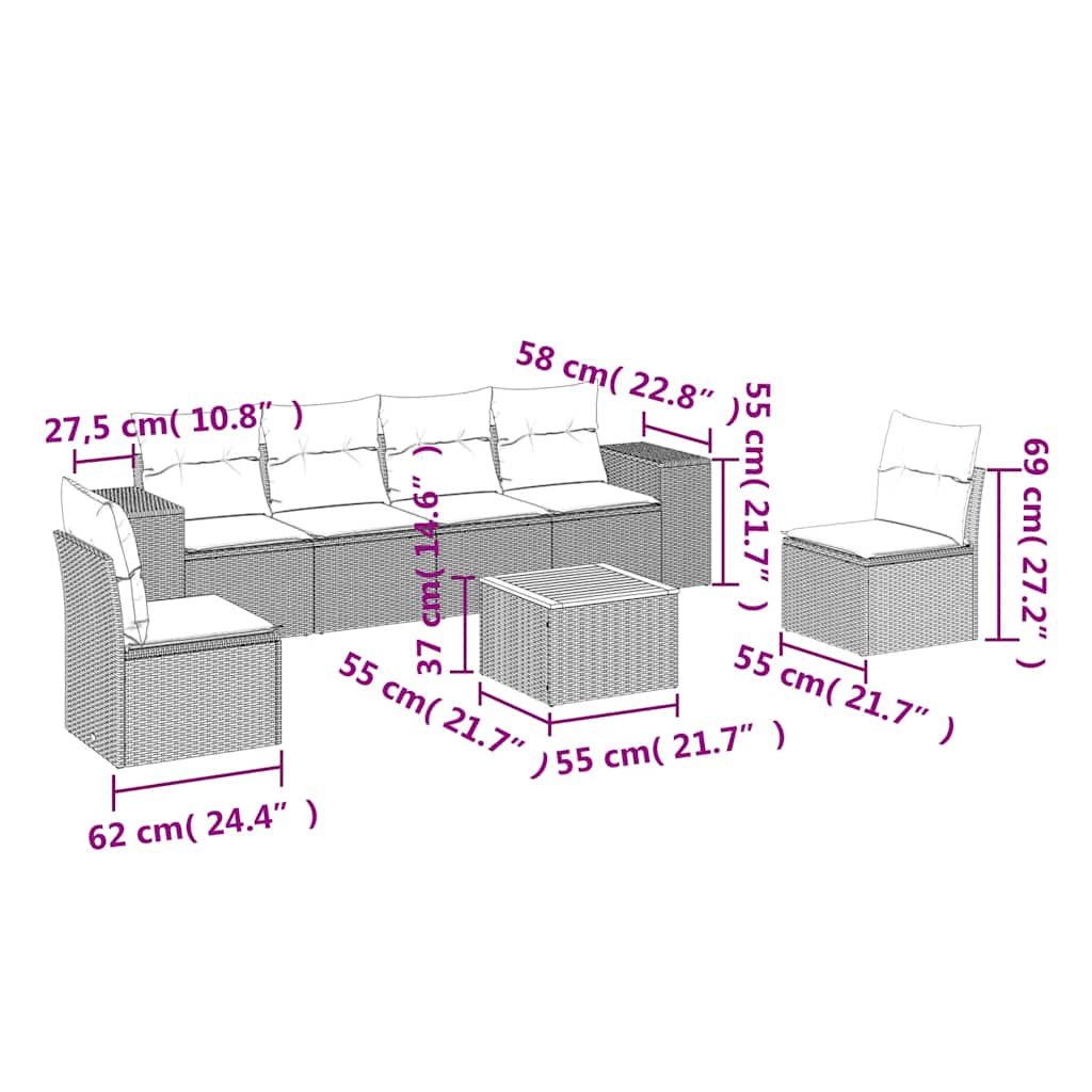 Set canapele de grădină cu perne, 7 piese, negru, poliratan 3257721 - imagine 3