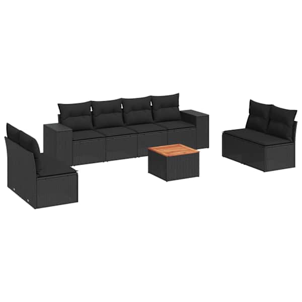 vidaXL 9-osaline aiadiivani komplekt patjadega, must, pol&uuml;rotang