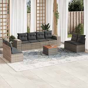 Vrtna sedežna garnitura 9-delna z blazinami siv poli ratan