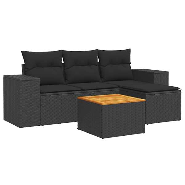 vidaXL 5-osaline aiadiivanikomplekt patjadega, must, pol&uuml;rotang